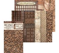 Stamperia motifs soie de paille Backgrounds Coffee and Chocolate 8 motifs DIN A6 papier de paille Découpage motifs soie de paille