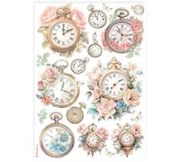 Stamperia Papier de riz A4 Motif horloges et roses vintage