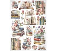 Stamperia Papier de riz A4 - Motif livres et fleurs vintage pour découpage et travaux manuels