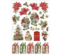 Stamperia Papier de riz A4 - Poinsettias de Noël, chaussettes et décorations de vacances pour découpage et travaux manuels