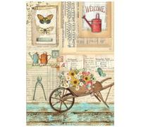 Stamperia Papier de riz Garden Brouette A4