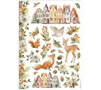 Stamperia Papier de riz pour découpage A4 - Sous bois de Noël classique DFSA4922