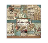 Stamperia SBBS12 Mini Bloc Papier Scrap Double Face 10 Feuilles 20.3X20.3 (8"X8") -Around The World, Multi-Colored, 20,3x20,3 cm, Set Pièces