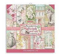 Stamperia Scrapbooking Pad Bloc Papier Scrap Double Face 10 Feuilles, 5 (12"x12") -Orchidées et Chats, Multicolore, 30,5x30,5cm