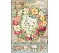 Stamperia Soie de Paille à Motif « Album of Roses », Multicolore, 7 x 12 inches
