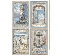Stamperia soie de paille à motifs Silent Sea Cards A4 DIY travaux manuels, papier de riz, papier de découpage pour projets manuels d'été