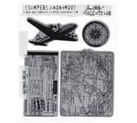 Tim Holtz Lot de tampons en Caoutchouc Motif Voyage en Avion Rouge 17,8 x 21,6 cm