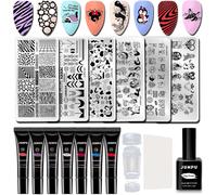 Stamping Nail Art Kit, Tampon French Manucure Avec Grattoir Vernis Stamping Gel Tampon Nail Art Stamper Kit, Léopard Géométriques Sirène Plaque Stamping Nail Art Bricolage Accessoires D'art [X905]