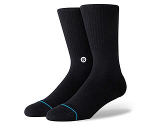 Stance Men's Icon Classic Crew Socks, Black/White, X-Large (Shoe: 13-16)