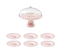 STAND À GÂTEAU AVEC CLOCHE ET 6 ASSIETTES À DESSERT COORDONNÉES "JOSEPHINE"