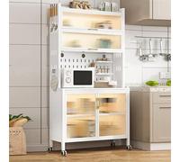 Stand à micro-ondes avec armoire à portes à bas prix, porte-organisations à 6 niveaux pour les plats, les casseroles et le rangement de vin - Rack de boulanger durable, meubles de cuisine économes en