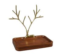 Stand de bijoux vertical, Présentoir à bijoux for boucles d'oreilles, colliers, Bracelets, bagues, en laiton et noyer, 20x12x18cm