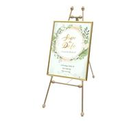 Stand de chevalet au sol pour l'affichage décoratif - grand stand de chevalet de mariage d'or avec des crochets réglables. Idéal pour les mariages, les panneaux de bienvenue et tout affichage exquis 4