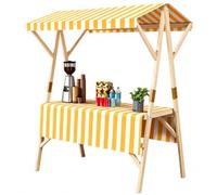 Stand de Marché en Bois Pliable Avec Auvent, Chariots Alimentaires À Vendre, Kiosque De Vente Alimentaire Portable En Plein Air Pour Cuisine De Rue Et Marchés Paysans(Yellow,L 120cm/47.2in)