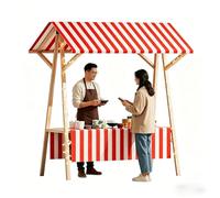 Stand de Marché en Bois Pliable, Chalet de Marché de Noël, Chariot de Vente Extérieur for Festivals, Plages, Événements, Nourriture de Rue(Red,59x24x79in/150x60x200cm)