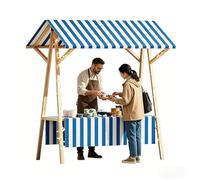 Stand de Marché en Bois Pliable, Chalet de Marché de Noël, Chariot de Vente Extérieur for Festivals, Plages, Événements, Nourriture de Rue(Blue,59x24x79in/150x60x200cm)
