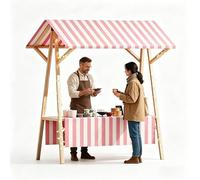 Stand de Marché en Bois Pliable, Chalet de Marché de Noël, Chariot de Vente Extérieur for Festivals, Plages, Événements, Nourriture de Rue(Pink,59x24x79in/150x60x200cm)