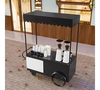 Stand de Marché Extérieur Chariots de Restauration Portables à Roulettes, Buffet Mobile de Bonbons Gâteaux Glaces Hot-dogs(Black,140cm/55in)