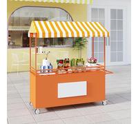 Stand de Marché Extérieur Desserte de Jardin Extérieur - 2 Niveaux de Rangement - Stands de Vente Ambulants en Extérieur pour Hot-dogs et Glaces(Orange,160cm/63in)