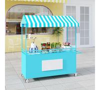 Stand de Marché Extérieur Desserte de Jardin Extérieur - 2 Niveaux de Rangement - Stands de Vente Ambulants en Extérieur pour Hot-dogs et Glaces(Blue,160cm/63in)
