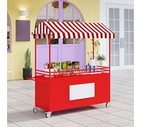 Stand de Marché Extérieur Desserte de Jardin Extérieur - 2 Niveaux de Rangement - Stands de Vente Ambulants en Extérieur pour Hot-dogs et Glaces(Red,140cm/55in)