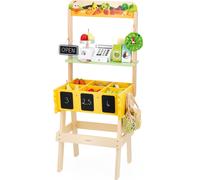 Janod - Marchande Enfant Farm Market - Jeu d'Imitation Enfant - 32 Accessoires - Développe l'Imagination - Jouet en Bois FSC - Peinture à l'eau - Dès 3 Ans,J03322