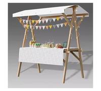 Stand de marché fermier en plein air, chariot alimentaire pliable en bois avec roues et auvent, étal de vendeur ambulant portable - 120 cm (47,25") pour une installation et une mobilité faci