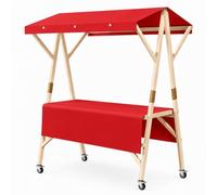 Stand de Marché Mobile Sur Roues, Chariot de Vente Pliable avec Auvent, Étal de Marché de Producteurs en Plein Air, Stand de Limonade, Présentoir à Fleurs(Red,150cm/59in)