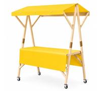 Stand de Marché Mobile Sur Roues, Chariot de Vente Pliable avec Auvent, Étal de Marché de Producteurs en Plein Air, Stand de Limonade, Présentoir à Fleurs(Yellow,150cm/59in)