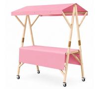 Stand de Marché Mobile Sur Roues, Chariot de Vente Pliable avec Auvent, Étal de Marché de Producteurs en Plein Air, Stand de Limonade, Présentoir à Fleurs(Pink,120cm/47in)