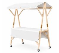 Stand de Marché Mobile Sur Roues, Chariot de Vente Pliable avec Auvent, Étal de Marché de Producteurs en Plein Air, Stand de Limonade, Présentoir à Fleurs(White,150cm/59in)