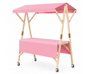Stand de Marché Mobile Sur Roues, Chariot de Vente Pliable avec Auvent, Étal de Marché de Producteurs en Plein Air, Stand de Limonade, Présentoir à Fleurs(Pink,120cm/47in)