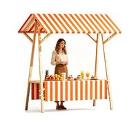 Stand de Marché Paysan, Chariot Alimentaire Portable avec Auvent, Étal de Marché Repliable pour Chariot de Desserts et Événements Extérieurs(Orange,180cm)