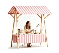 Stand de Marché Paysan, Chariot Alimentaire Portable avec Auvent, Étal de Marché Repliable pour Chariot de Desserts et Événements Extérieurs(Pink,180cm)