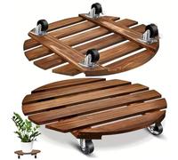 Stand de plante avec roues, 2pcs Plant Caddy avec roues 12 Cadeaux ronds en bois avec roulettes verrouillables forte Capacité de chargement pour le pot à fleurs intérieur extérieur, rouleaux avec des