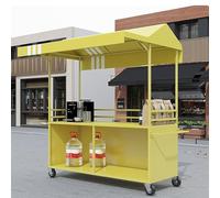 Stand Marché Chariot de Vente de Nourriture Portable 2 Niveaux de Rangement, Buffet Mobile de Bonbons Gâteaux Glaces Hot-dogs(Yellow)