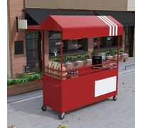 Stand Marché Chariot de Vente de Nourriture Portable 2 Niveaux de Rangement, Buffet Mobile de Bonbons Gâteaux Glaces Hot-dogs(Red)