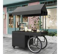 Stand Marché Chariot de Vente de Nourriture Portable avec Roues et Auvents, 2 Niveaux de Rangement - Stands de Vente Ambulants en Extérieur pour Hot-dogs et Glaces(Black,120cm/47in)