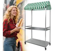 Stand Marché Chariot de Vente de Nourriture Portable avec Roulettes, Chariot de Nourriture Pliable pour Vendeur Ambulant, Auvent Rayé Comptoir de Vente(Green,100 * 50cm/39 * 19.7in)