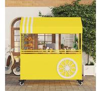Stand Marché Chariot de Vente de Nourriture Portable avec Roulettes, Desserte de Jardin Extérieur - Auvent Rayé Comptoir de Vente de Desserts(Yellow,180cm/71in)