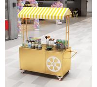 Stand Marché Chariot de Vente de Nourriture Portable Stand de Marché Extérieur, 2Niveaux de Rangement Comptoir de Vente de Desserts(Yellow)