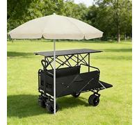 Stand Marché Chariot Pliable, Chariot de Nourriture avec Roues et Auvent, pour Stands de Marché, Événements en Plein Air(Black,120cm/47.2in)