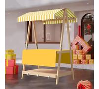 Stand Marché Kiosque Commercial en Bois avec 2-Étagère, Stand Marché Présentoir Pliable Festivals Plages Commerces Chariots à Pousser(Yellow B,140cm/55in)