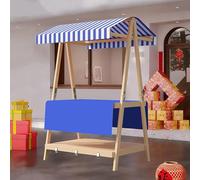 Stand Marché Kiosque Commercial en Bois avec 2-Étagère, Stand Marché Présentoir Pliable Festivals Plages Commerces Chariots à Pousser(Blue B,110cm/43.3in)
