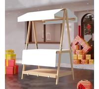 Stand Marché Kiosque Commercial en Bois avec 2-Étagère, Stand Marché Présentoir Pliable Festivals Plages Commerces Chariots à Pousser(White,140cm/55in)