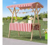 Stand Marché Kiosque Commercial en Bois avec Étagère, Étalage de Rue Pliable sur Roulettes Stand de Marché Extérieur, Comptoir de Vente de Desserts(Red 2,150cm/59in)