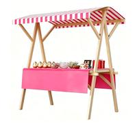 Stand Marché, Pliable Chariot de Vente Extérieur avec Auvent Support de Vente Bois Portable, pour Les présentations en extérieur(Pink,160cm/63in)