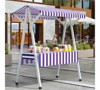 Stand Mobile, Chariot Alimentaire Prèsentoir Mobile Avec Auvent Rayé, Chariot De Vente Ambulante, Pour La Restauration De Rue, Les Marchés Producteurs(Purple,130cm/51.1in)