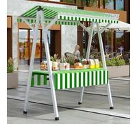 Stand Mobile, Chariot Alimentaire Prèsentoir Mobile Avec Auvent Rayé, Chariot De Vente Ambulante, Pour La Restauration De Rue, Les Marchés Producteurs(Green,160cm/62.9in)