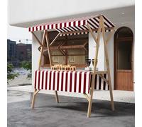 Stand Pliable En Bois Pour Snacks Avec Auvent À Rayures, Kiosque Alimentaire Portable Pour Marché, Étagère De Vente Idéale Pour Événements De Rue, Festivals Et Foires Extérieures(Rosso,120cm/47in)